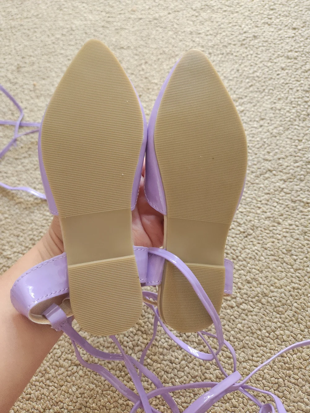 Lavender Patent Pointed-Toe Lace-Up Flats